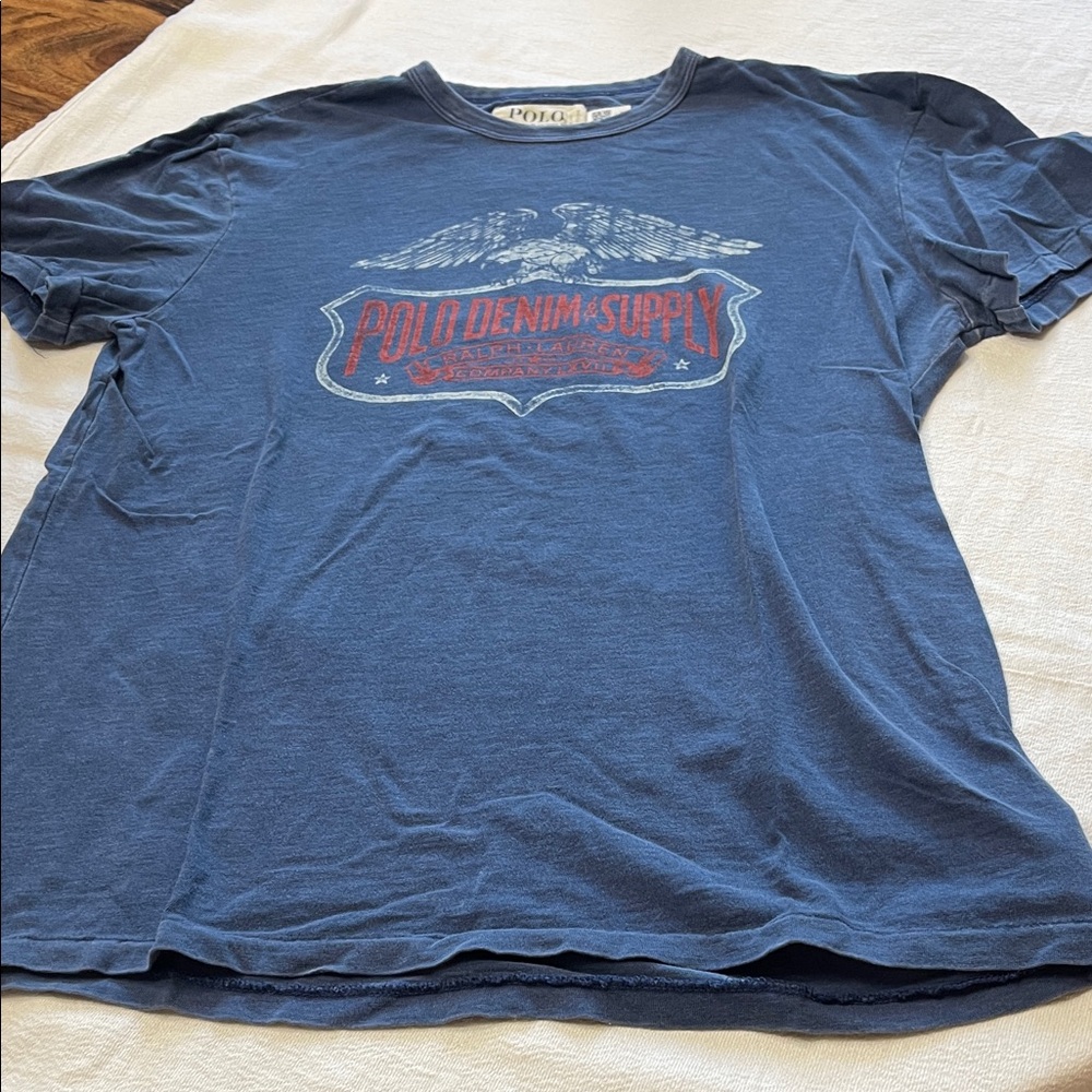 Denim & Supply Ralph Lauren Navy Graphic Tee with Red and White Emblem